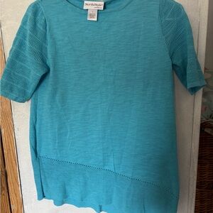 NorthStyle Blue Pointelle Knit Short Sleeve Sweater – Size Small 100% Cotton